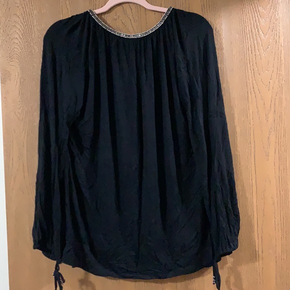 ▪️ ROSE + OLIVE ▪️ Black Peasant Top with Shiny Beading - Picture 11 of 11